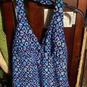 Geometric Blue and Black Halter bikini top